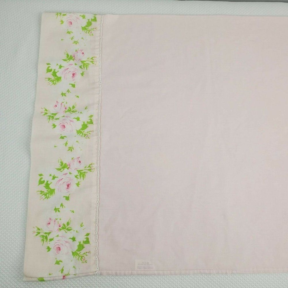 Vintage 70s Burlington House King Pillowcase Pink Cottage Core Roses Case
